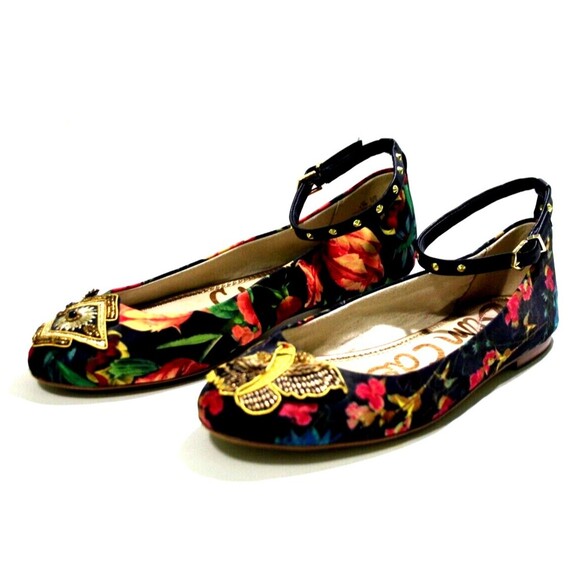 Sam Edelman Ferrera 2 Women Floral Multi Color Ankle Strap Birds Flats Size 8.5 - Picture 2 of 10